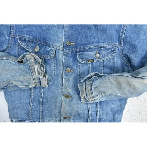 Storm Rider Lee Vintage Made in USA Denim Button Front Jean Jacket Distressed M - Picture 10 of 10